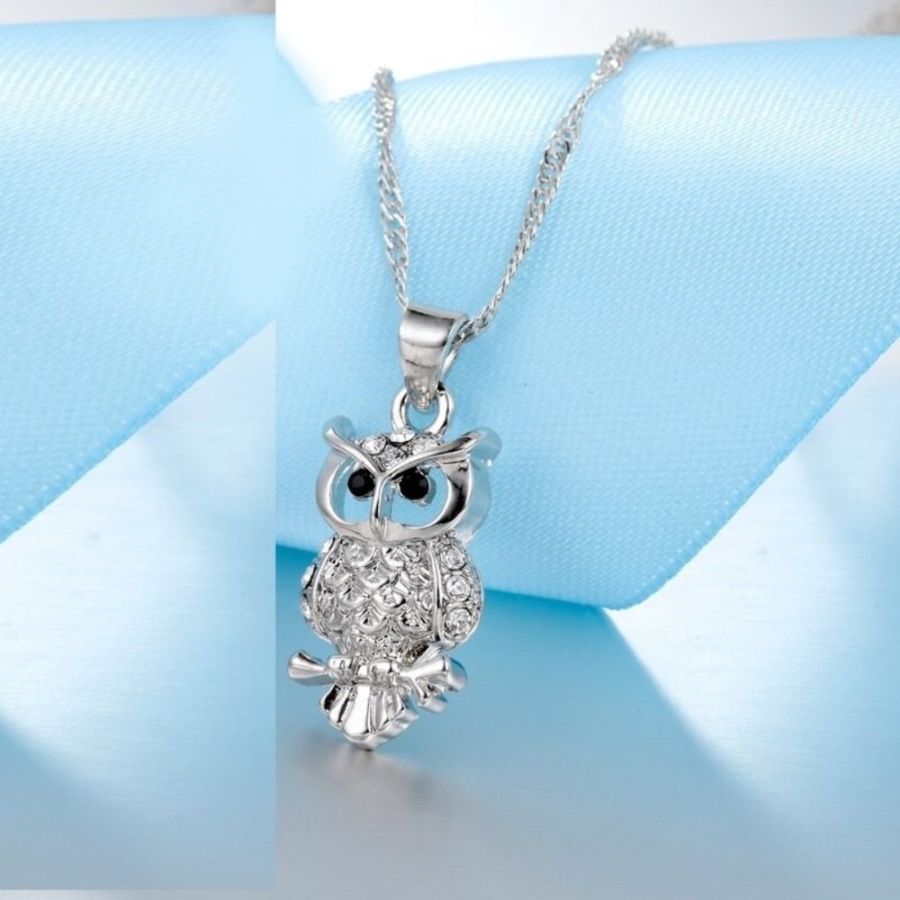 ❤️ 925 Sterling Silver Cute Owl Earrings And Necklace Set Love Hoop - Picture 5 of 8